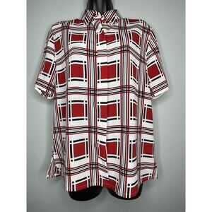 Vintage 80s 90s Alfred Dunner 12 Red Blk White Plaid Button Front S/S Blouse